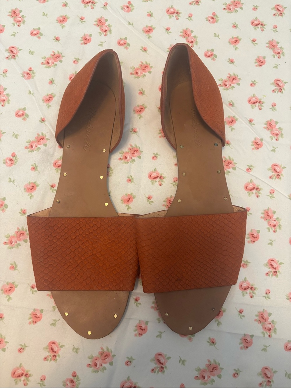 Madewell Rustic Brown Two-Band Leather Slide Sandals